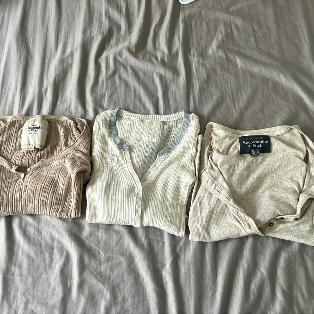Bundle of Abercrombie and Fitch henley/sweater tops in beige cream color
